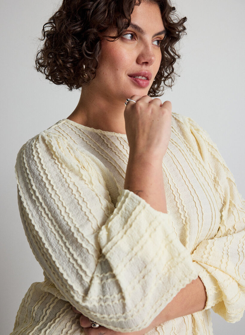 Jerseybluse med struktur og ballongsilhuett, Vanilje, Model image number 3
