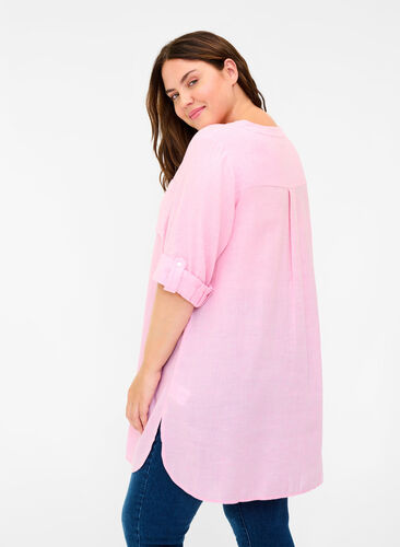 Skjorte med V-hals og lommer, Cameo Pink, Model image number 1