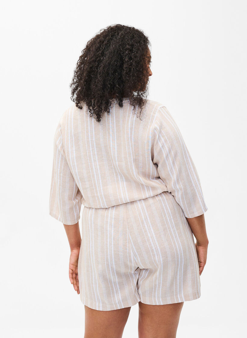 Stripete bluse i lin- og viskoseblandet kvalitet, Beige, Model image number 2