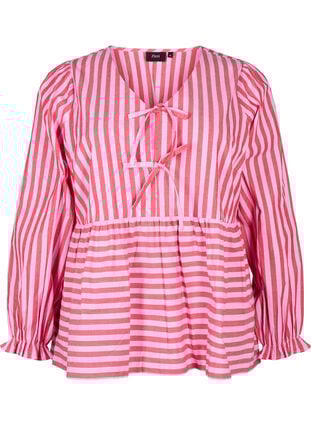 Zizzi Bluse med striper og sløyfer, Rød, Packshot image number 0