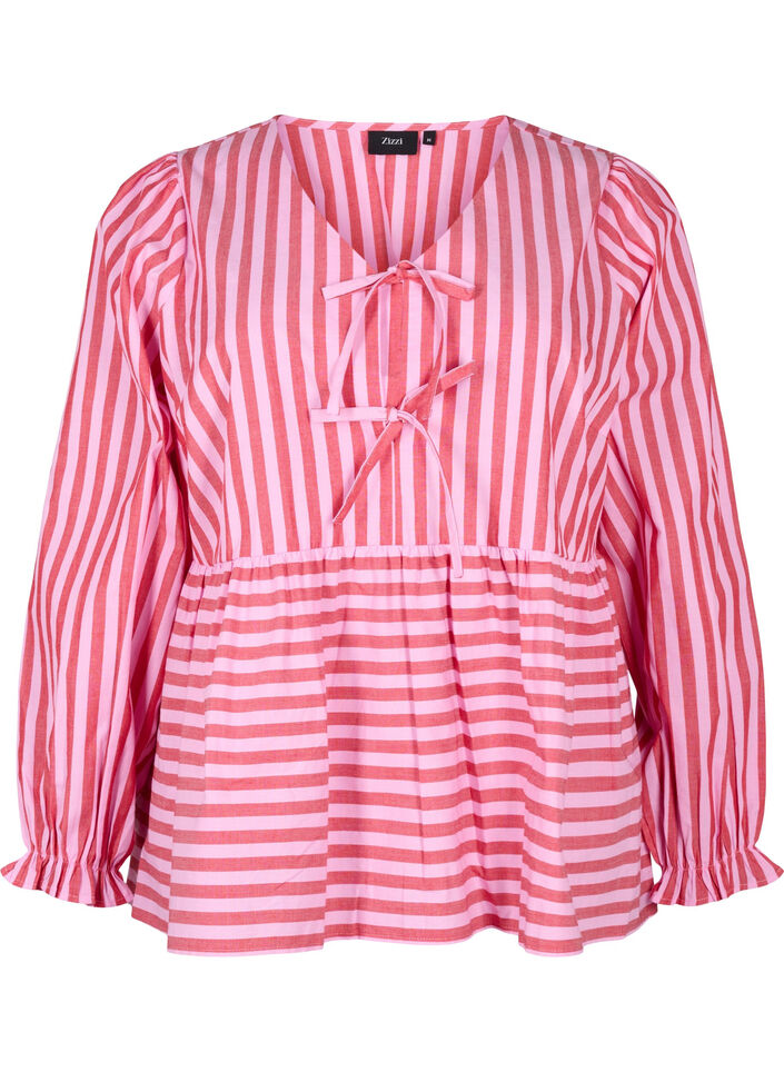 Bluse med striper og sløyfer, Rød, Packshot image number 0