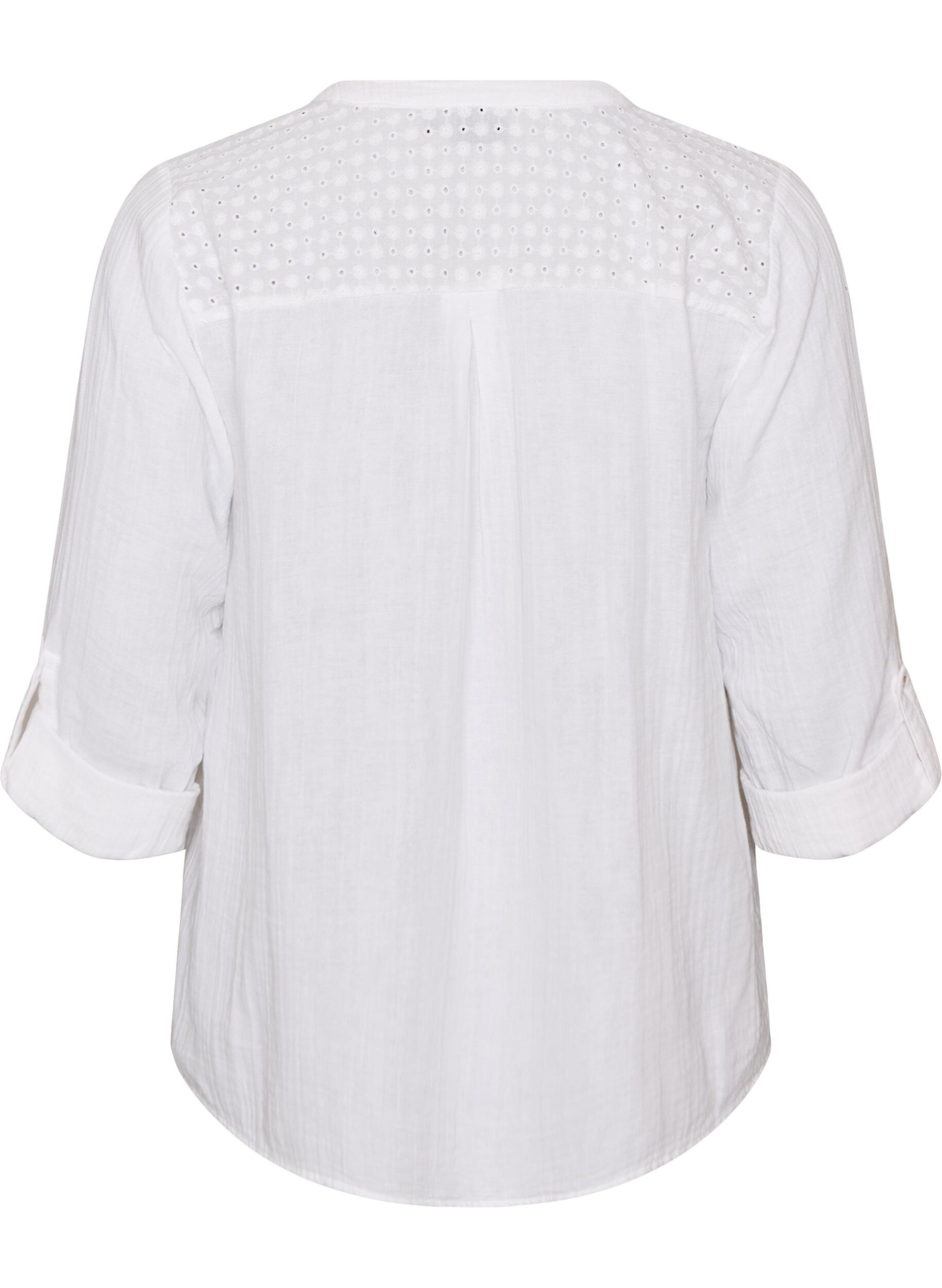 ZizziBluse i bomullsmuslin med broderie anglaise, Hvit, Packshot image number 1