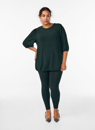 Zizzi Bluse med glittermønster og 3/4 ermer, Grønn, Model image number 1