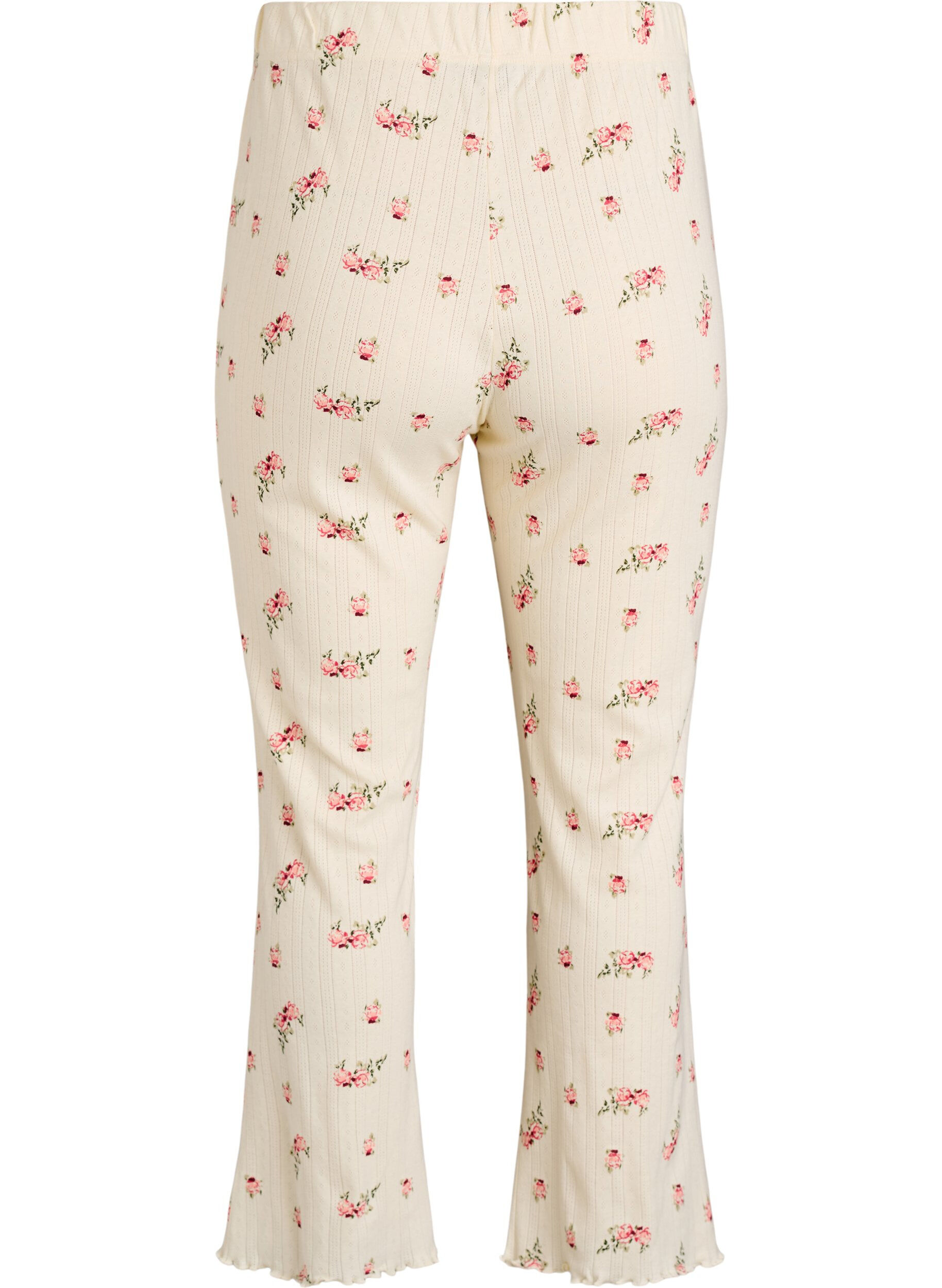 Zizzi Pyjamabukse i &oslash;kologisk bomull med strukturm&oslash;nster, Vanilje, Packshot image number 1
