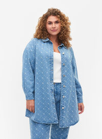 Denim skjorte med mønster, Light blue denim, Model
