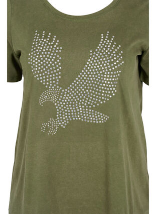 Zizzi T-skjorte i bomull med acid wash og sten, Ivy Green Wash, Packshot image number 2