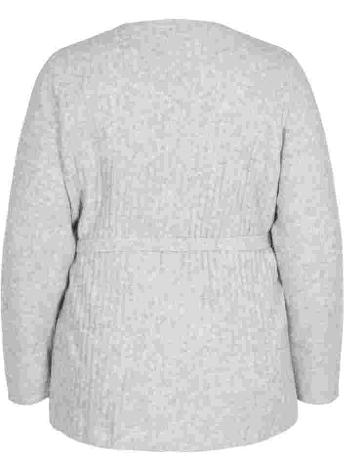 Melert strikkecardigan med omslag, Light Grey Melange, Packshot image number 1