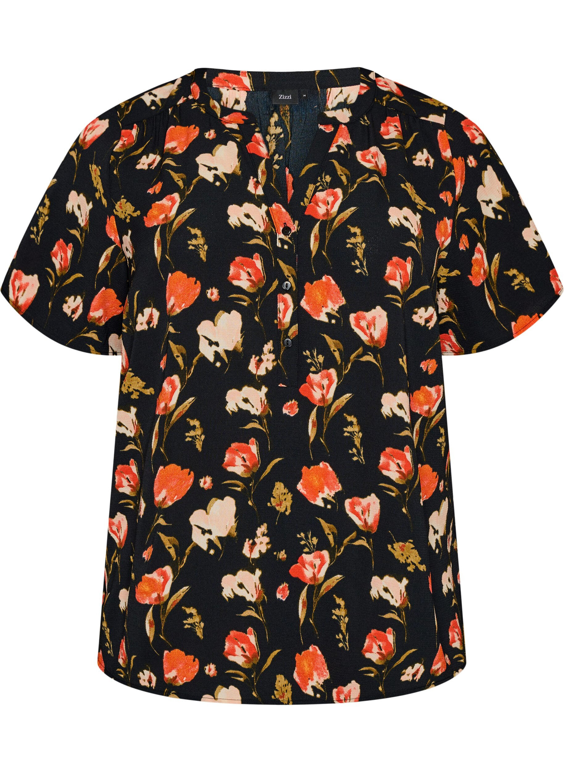 Bluse med korte ermer og v-hals