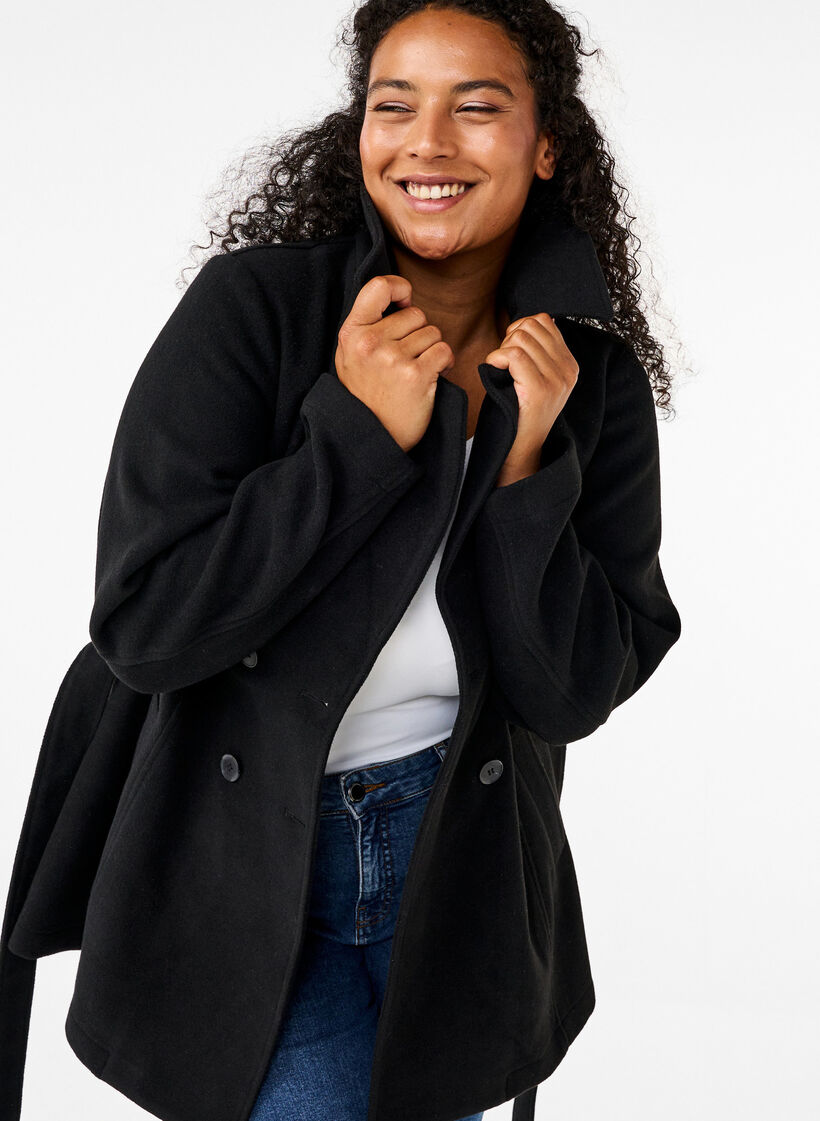 Kort ulljakke med belte, Black, Image image number 0