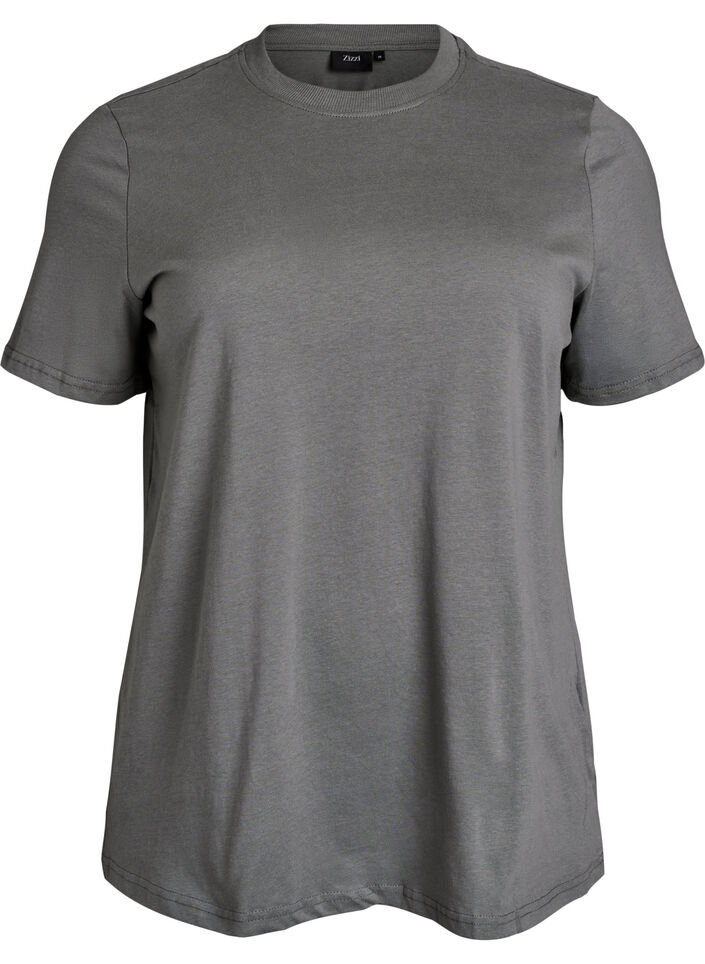 Basic T-skjorte i bomull med rund hals, Gr&aring;, Packshot image number 0