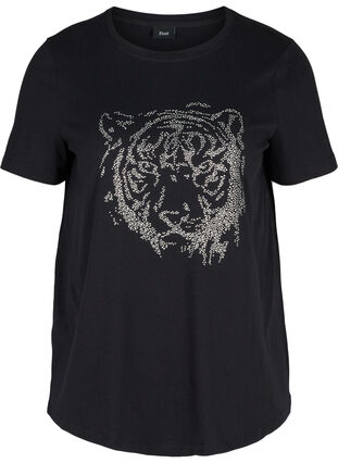 T-skjorte i økologisk bomull med strass, Black , Packshot image number 0