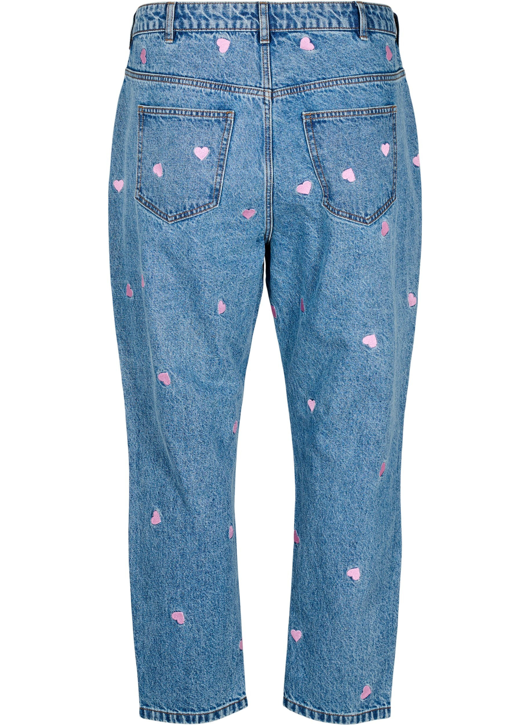 Zizzi Mille mom-fit jeans med broderi, Bl&aring;, Packshot image number 1