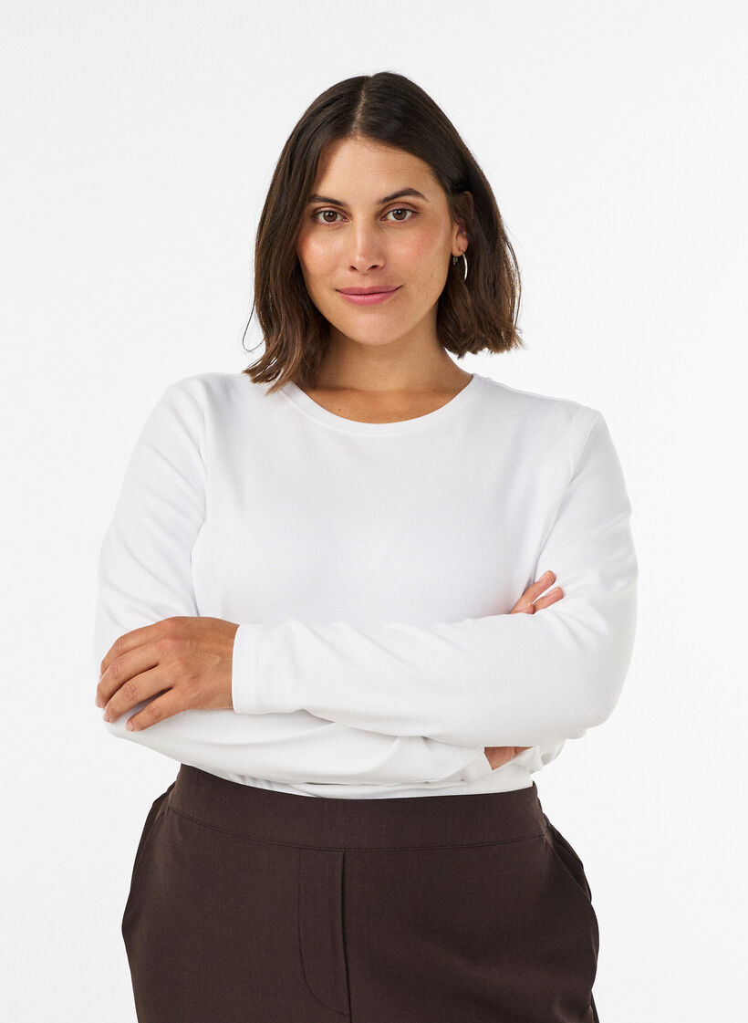 Langermet basis-T-skjorte med rund hals, Hvit, Model image number 0