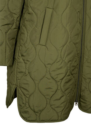Lang quiltet jakke med lommer og glidelås, Winter Moss, Packshot image number 3