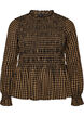 Rutete bluse med smocking og peplum, Brun, Packshot image number 0