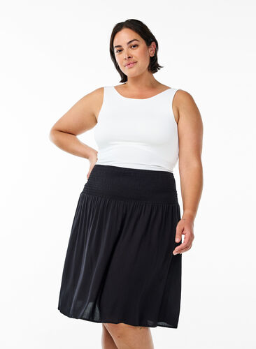 Zizzi FLASH – kort skjørt med vaffelsydd midje, Svart, Model image number 0