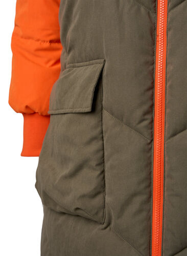 Lang fargeblokket vinterjakke med hette, Bungee Cord Comb, Packshot image number 3