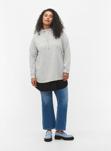 Hettegenser med høy krage, Light Grey Melange, Model image number 2