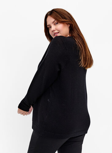 Bluse i strukturstrikket bomullskvalitet, Black, Model image number 1
