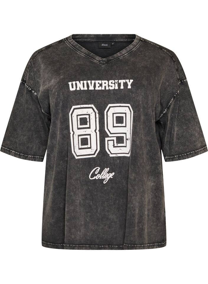 Oversized T-skjorte i &oslash;kologisk bomull med et college-trykk, Svart, Packshot image number 0