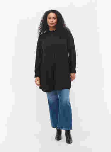 Tunika med volangekrage og lange ermer, Black, Model image number 2