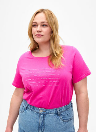 T-skjorte med tekstmotiv, Shocking Pink W.Pink, Model image number 0