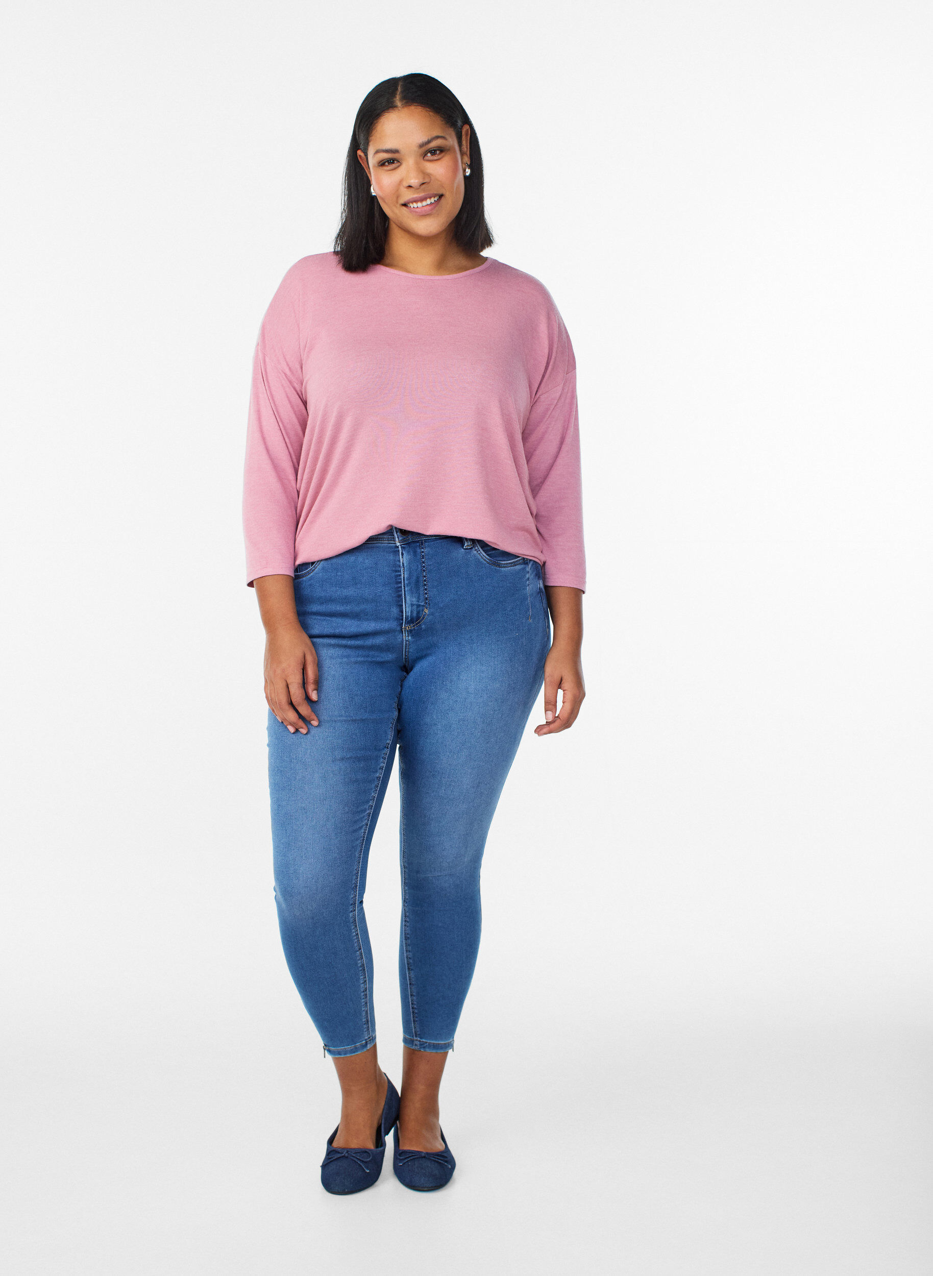 Cropped Amy jeans med glidel&aring;sdetaljer, Bl&aring;, Model