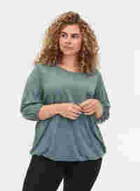 Ensfarget bluse med 3/4-ermer, Balsam Green Mel, Model