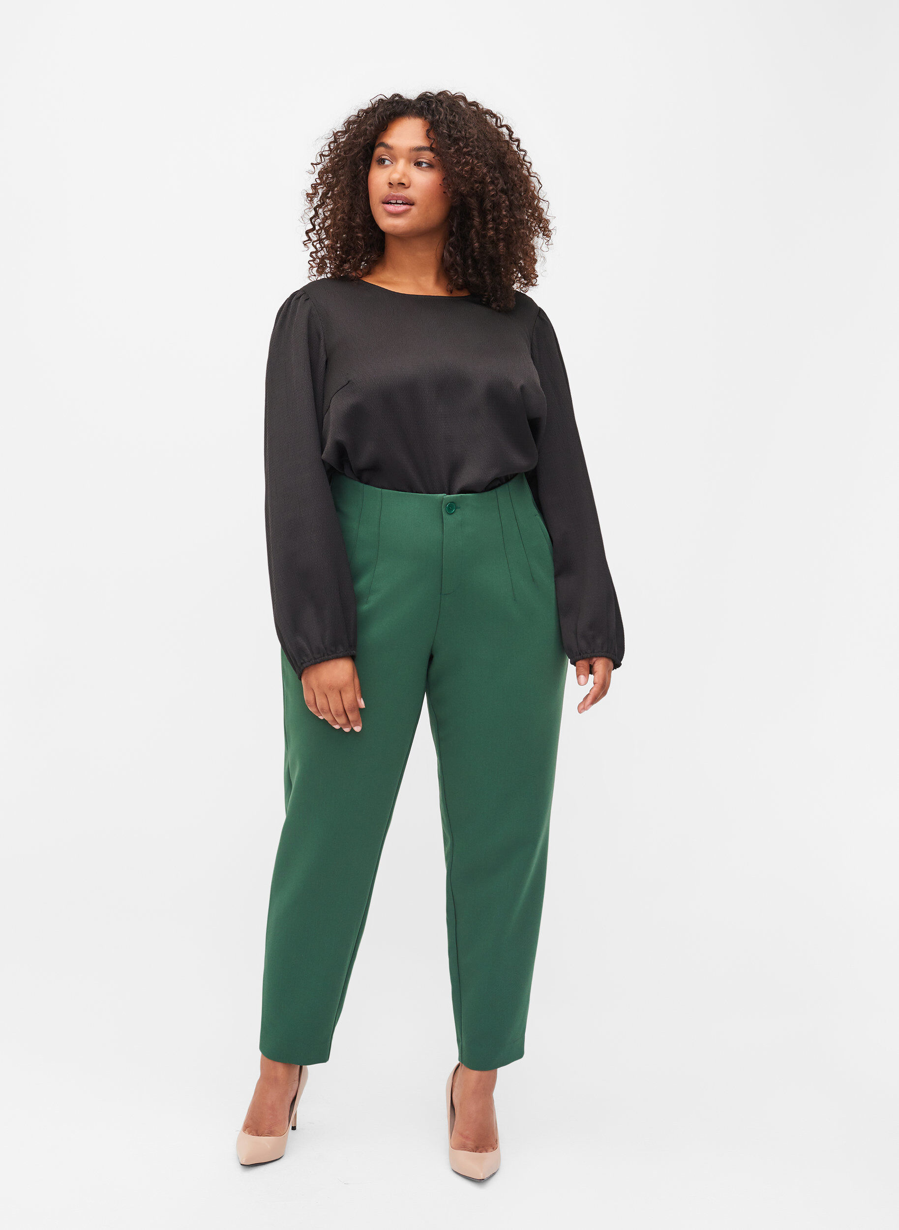 Zizzi Langermet bluse med rund hals, Black, Model image number 3