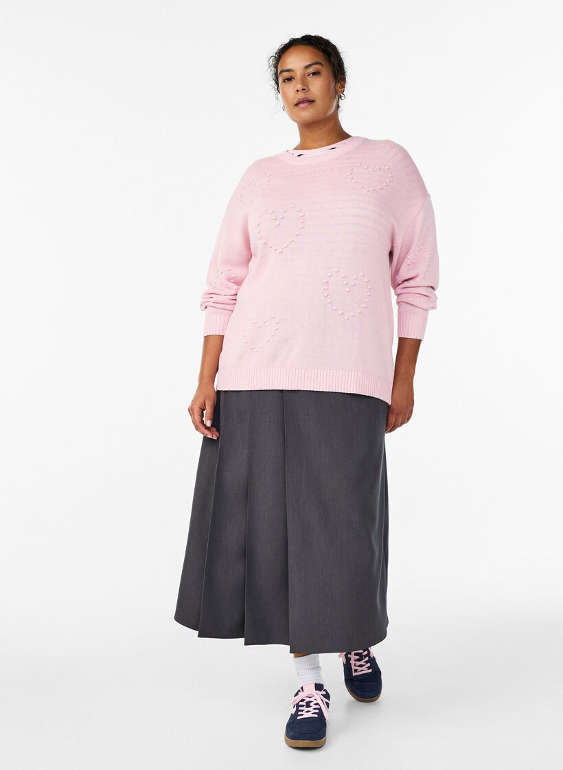 Løs strikkebluse med hjertemønster, Rosa, Model image number 3