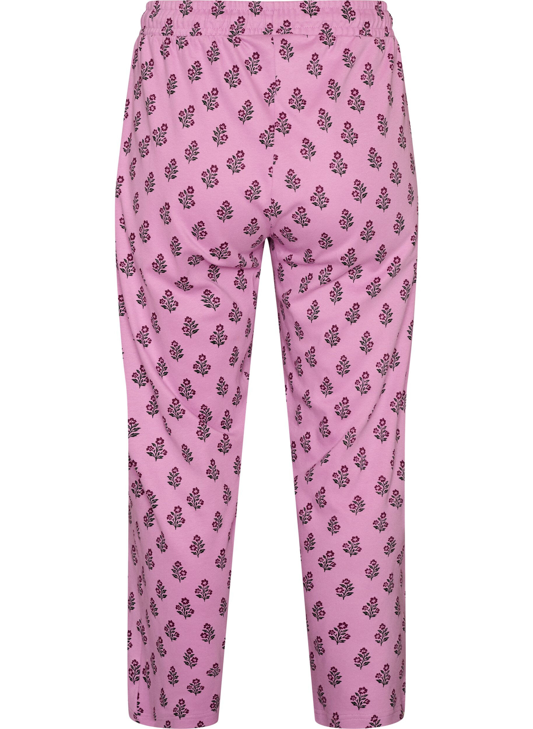 ZizziBomullspyjamasbukser med h&oslash;y midje, Rosa, Packshot image number 1