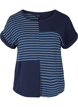 T-skjorte med striper i viskose, Night Sky Stripe, Packshot image number 0