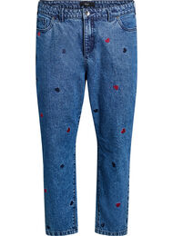 Mille mom-fit jeans med broderi, Dark Blue Hearts