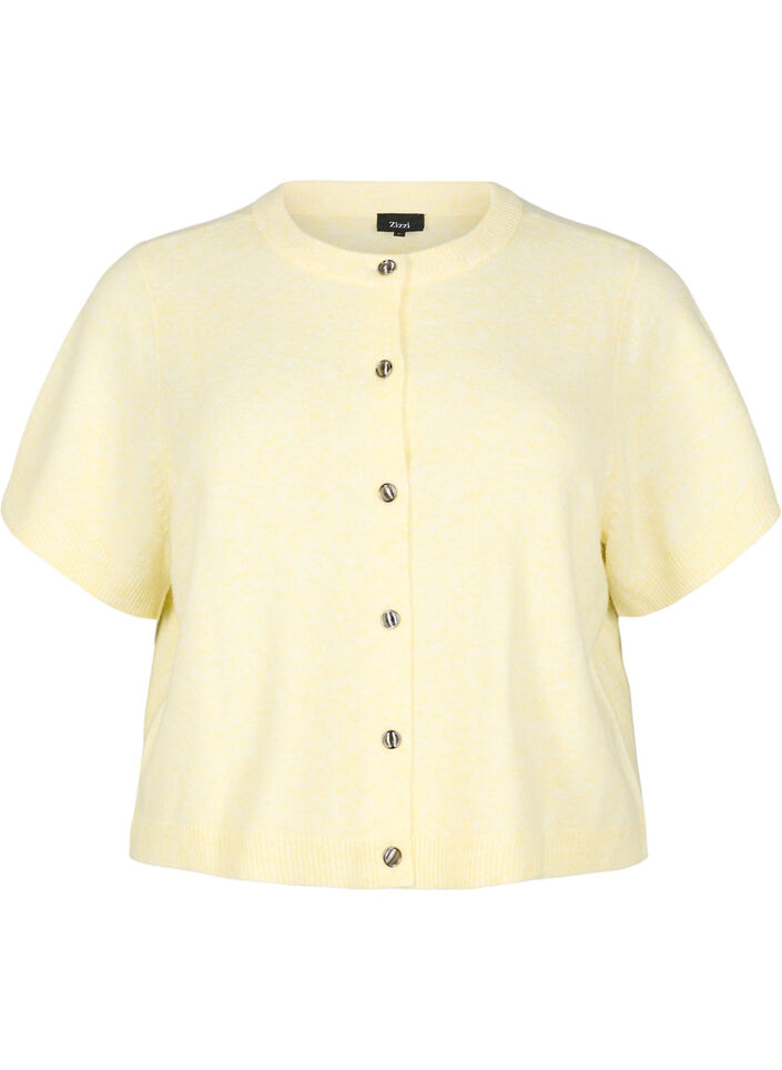 Strikket cardigan med korte ermer, Gul, Packshot image number 0