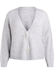 Strikkekardigan med perleknapper, Light Grey Melange
