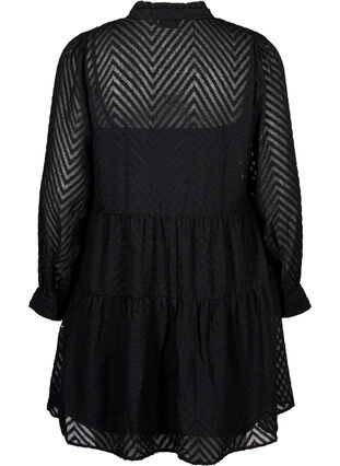 Zizzi Kort, strukturmønstret kjole med volangkrage, Black, Packshot image number 1