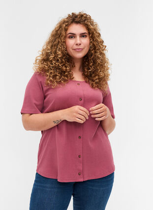 T-skjorte med knapper, Deco Rose, Model image number 0