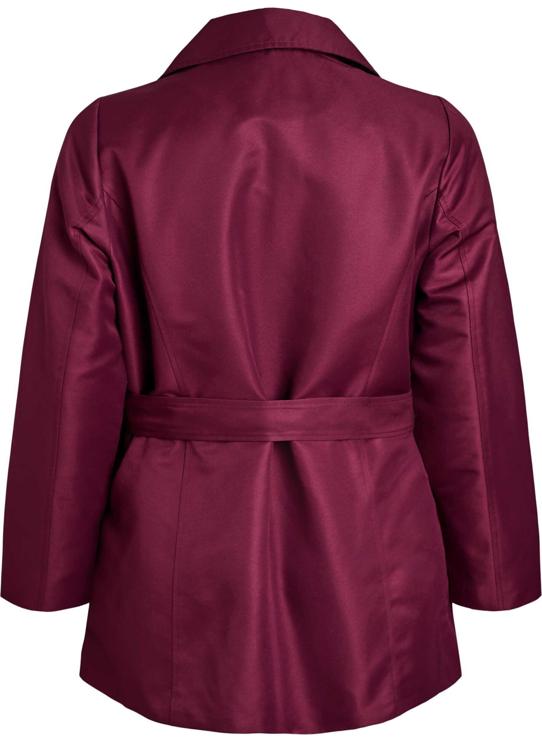 Zizzi Kort trenchcoat med belte, M&oslash;rk Bordeaux, Packshot image number 1