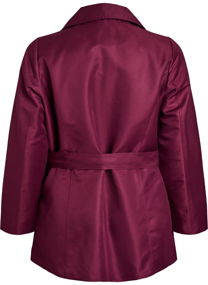 Kort trenchcoat med belte, Mørk Bordeaux, Packshot image number 1