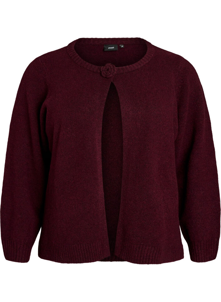 Strikket cardigan med blomsterdetaljer, M&oslash;rk Bordeaux, Packshot image number 0