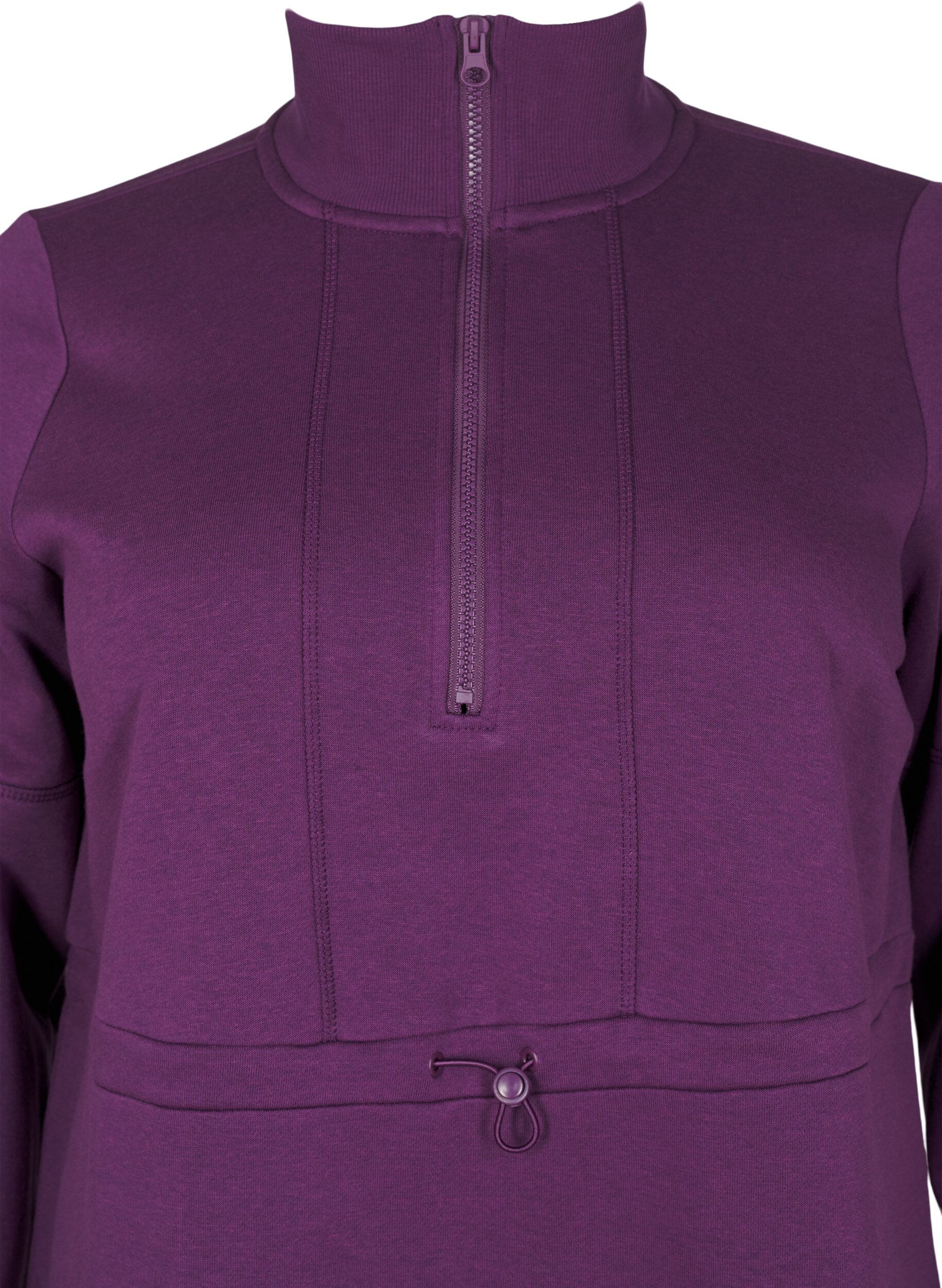 Zizzi Kort sweatshirtkjole med h&oslash;y hals og justerbar midje, Deep Purple, Packshot image number 2