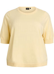 Finstrikket bluse med korte ermer, Gul