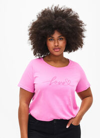 T-skjorte i bomull med rund hals og trykk, RoseBloom W. Love, Model