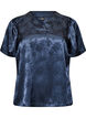 Satinbluse med blomstertrykk og V-hals, Bl&aring;, Packshot image number 0