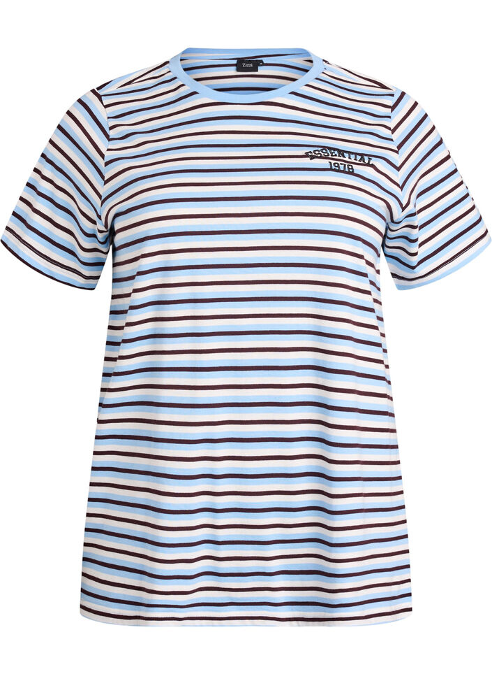 Bomulls T-skjorte med striper, Blå, Packshot image number 0