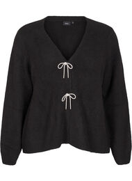 Strikket cardigan med sølvfarget sløyfe, Black