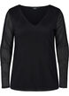 Tettsittende bluse i mesh med V-hals, Black, Packshot image number 0