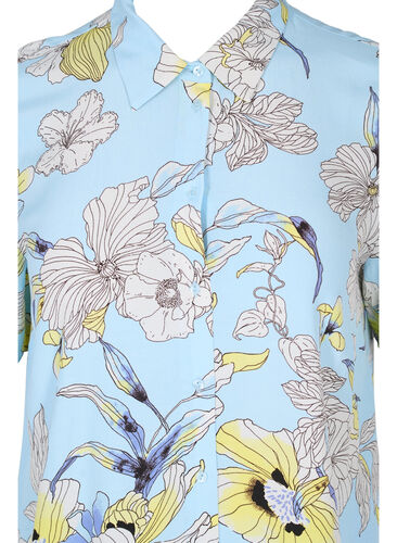 Lang skjorte i viskose med blomstermønster, Light Blue AOP, Packshot image number 2