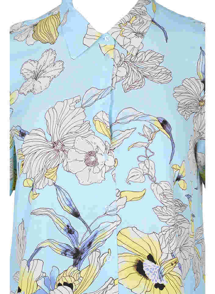 Lang skjorte i viskose med blomstermønster, Light Blue AOP, Packshot image number 2