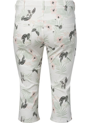 Caprijeans med blomstermønster og høyt liv, White Flower AOP, Packshot image number 1